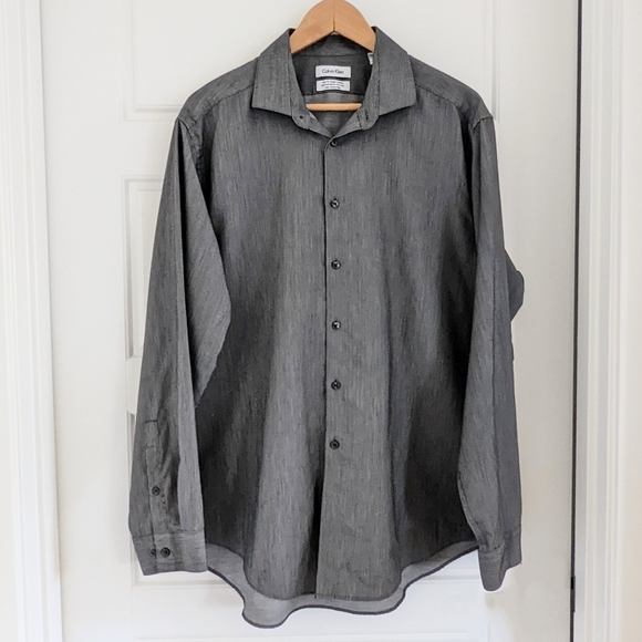 Men's Gray Long Sleeve Button Down Slim Fit Non Iron Performance Dress Shirt - Picture 1 of 8